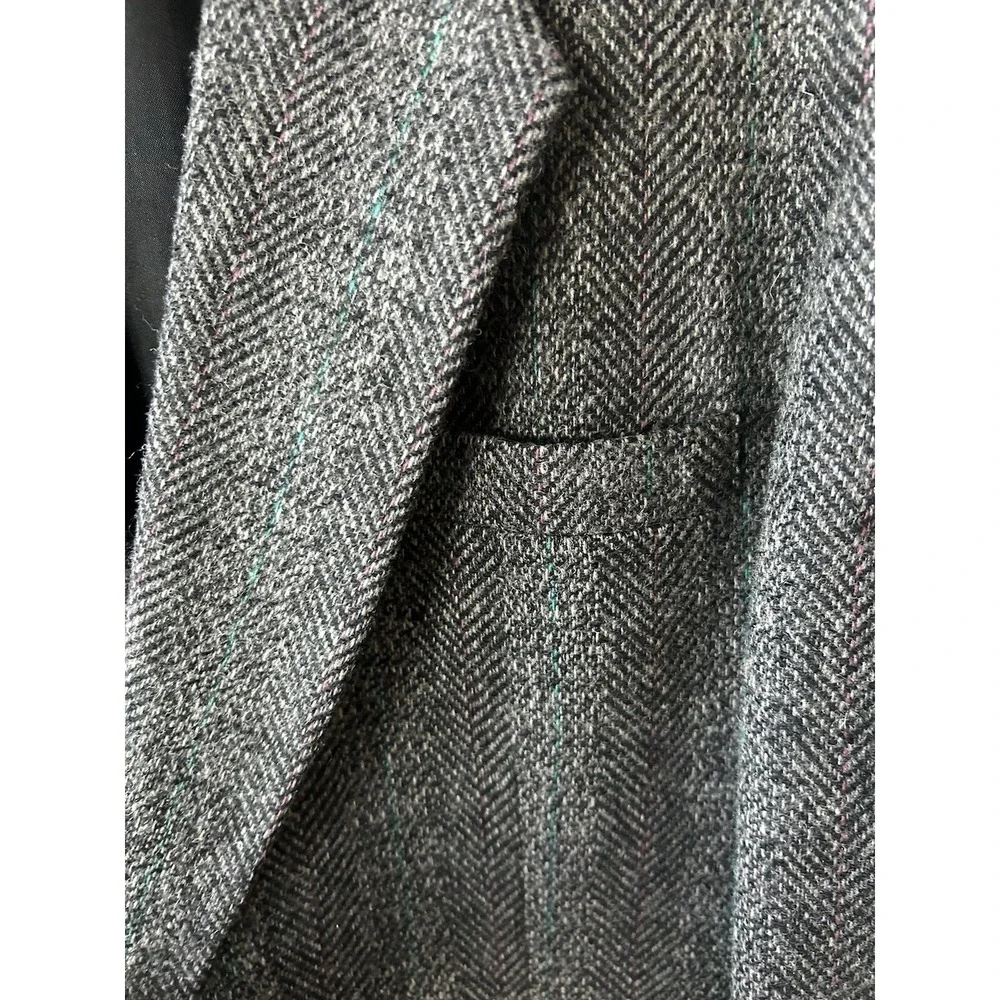 Men's Wool Sport Coat 44L Gray Herringbone 2 Button Gallery Haggar Office